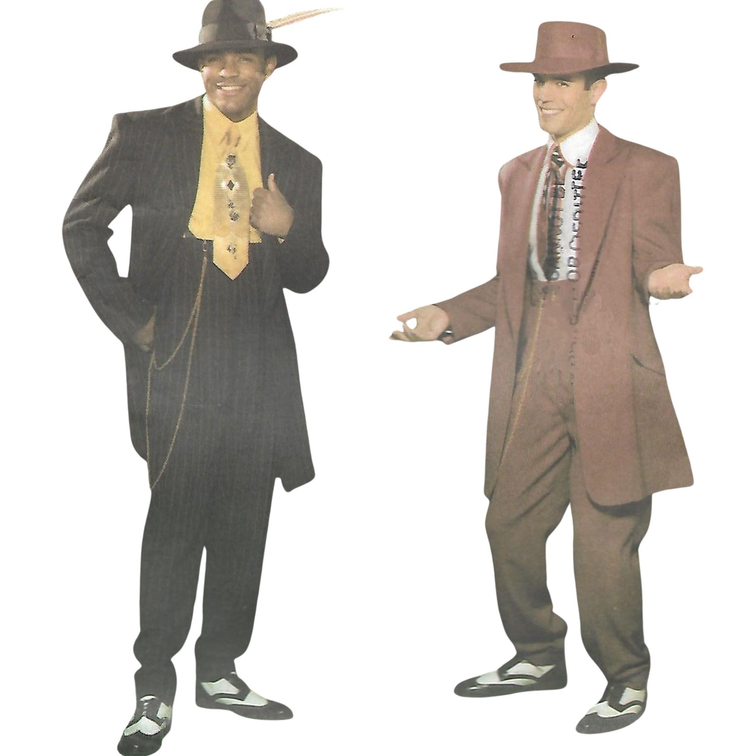 Model wearing 1940s men’s zoot suit made from Simplicity 4585 pattern