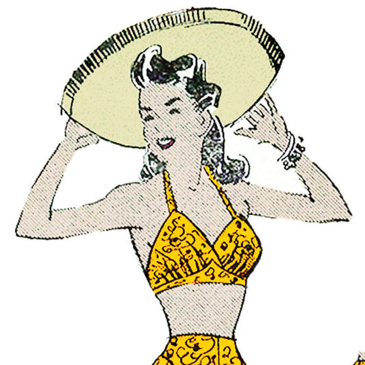PDF - 1940'er mønster: Pin-Up Beachwear BH, shorts og bukser - Buste 34" (86 cm) - Udskriv med det samme Hjem 