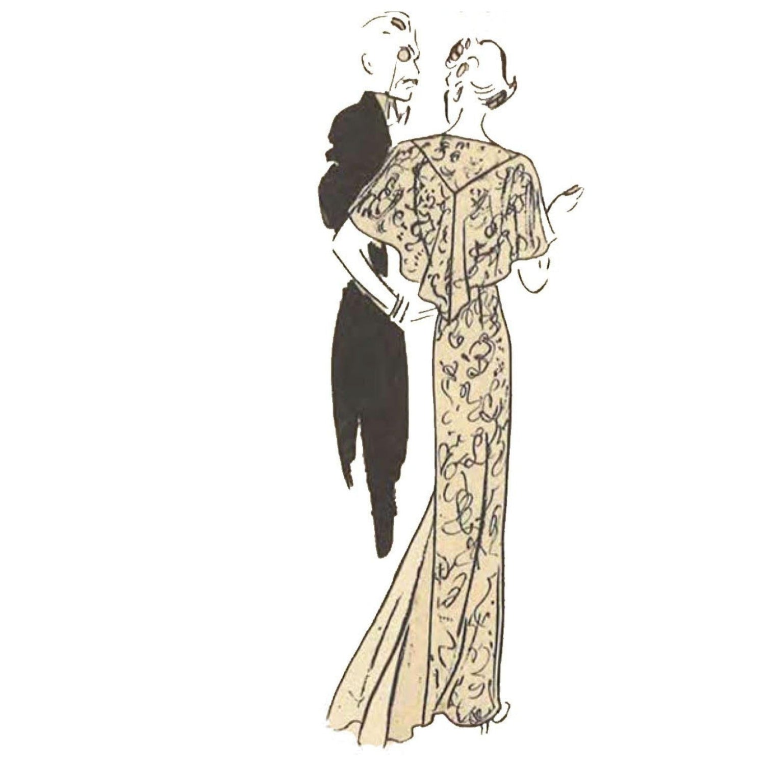 1930s Pattern, Women's Evening Gown, Dress, Shawl - back view