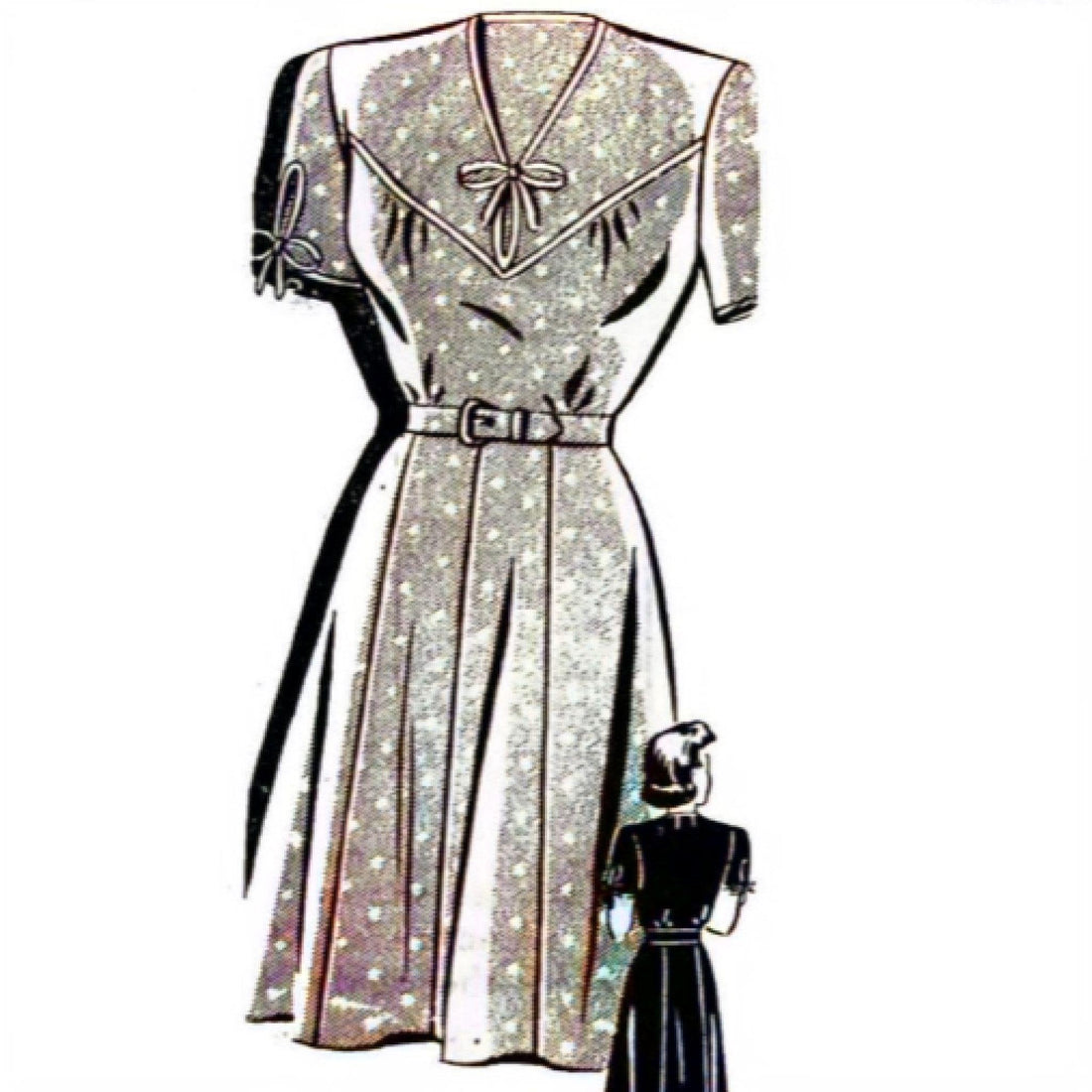 1940's Sewing Pattern, Pleated Dress, Shirt Dress - Bust 30