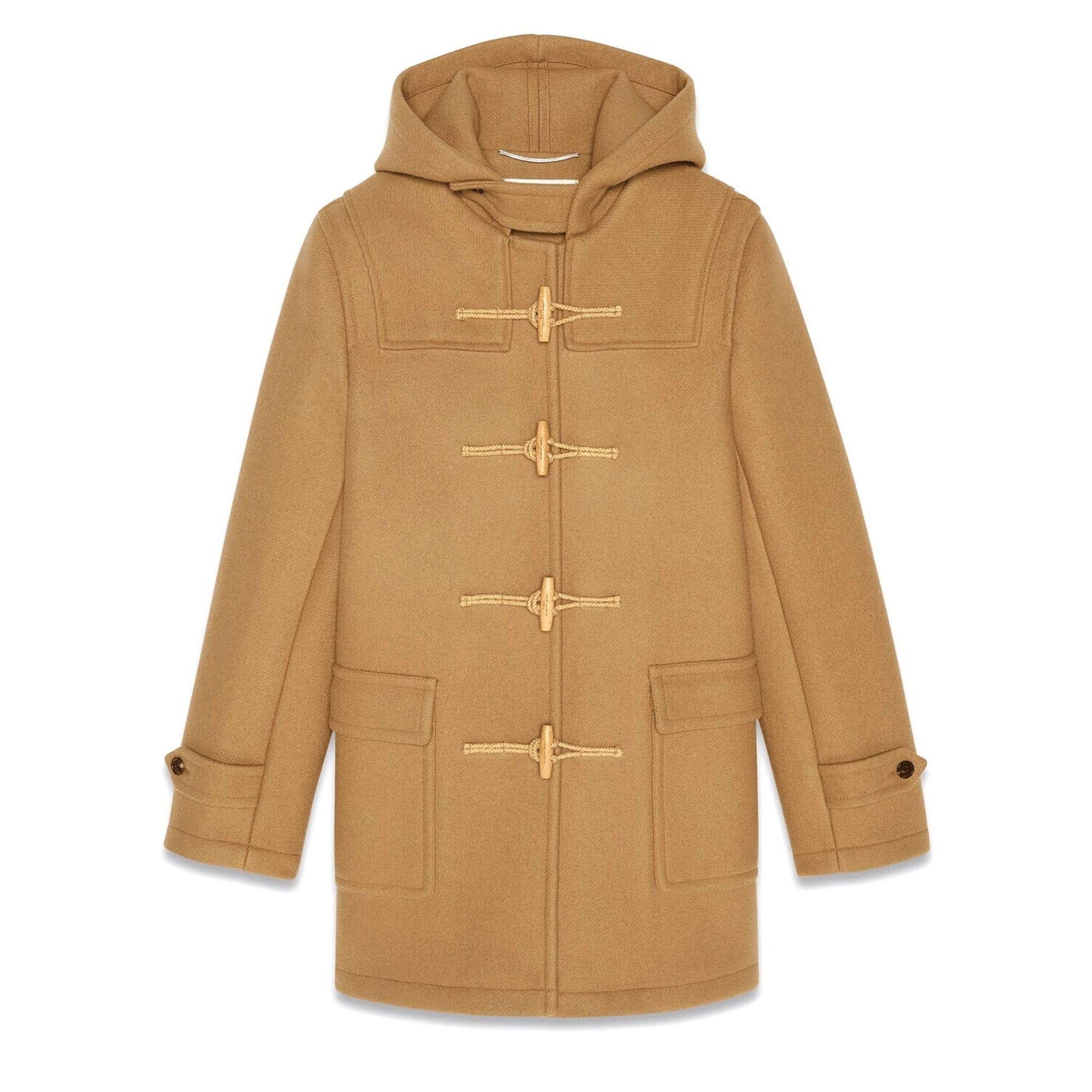 Men's Beige Duffle Coat with Hood