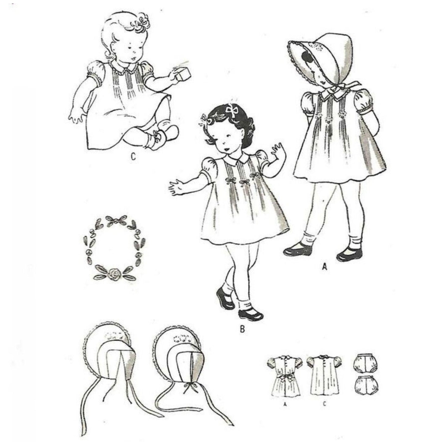 Toddlers Dress, Bonnet & Panties