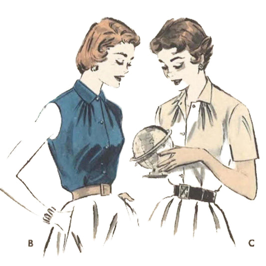1950-talsmönster, snabb och enkel blus med knappar fram - flera storlekar