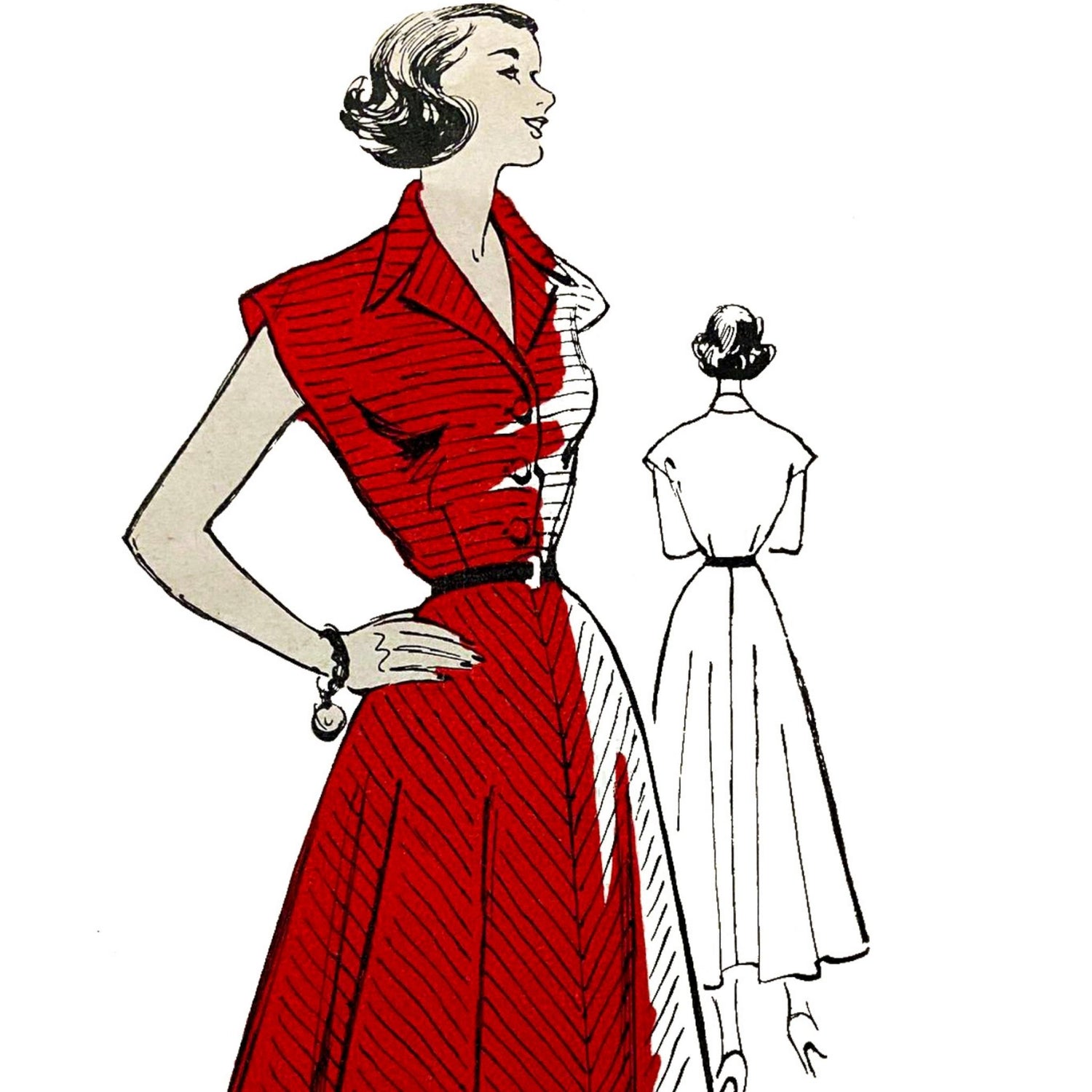 Model wearing dress made from Weldons 4833 pattern