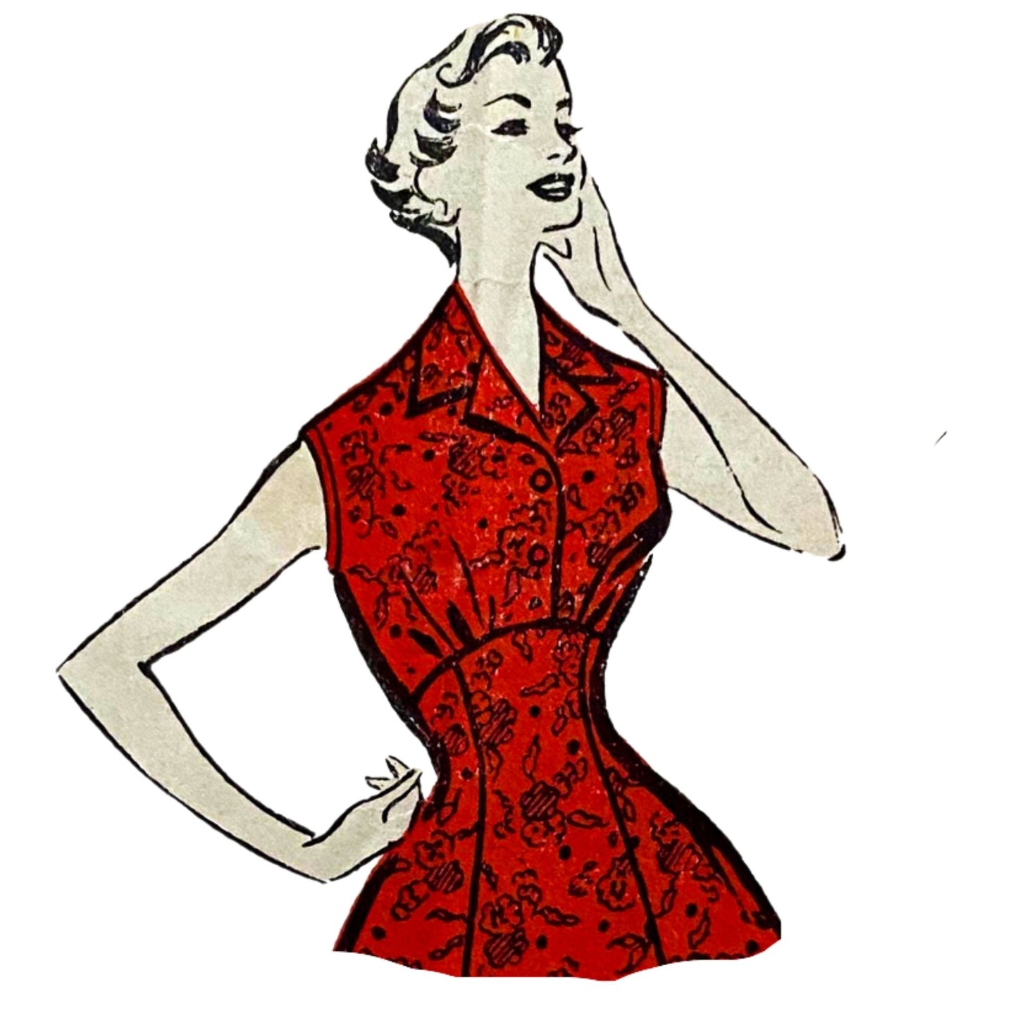 Model wearing dress made from The People 494 pattern