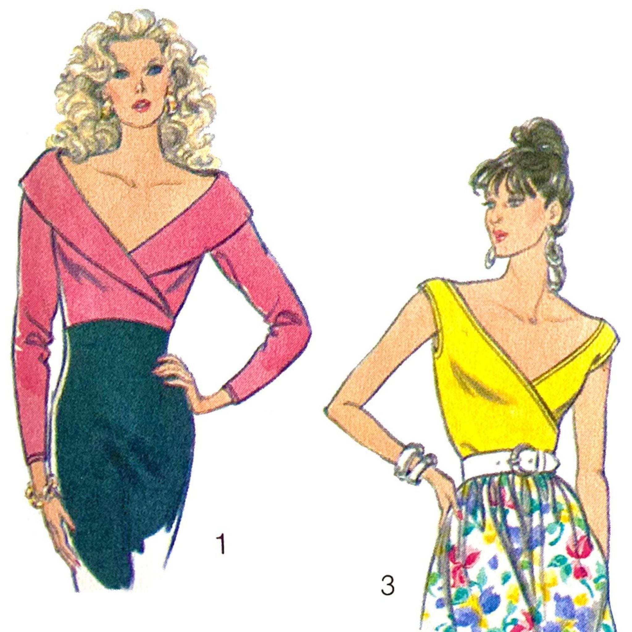 PDF Vintage 1980s Pattern Off The Shoulder Cross over Tops Instant Download Vintage Sewing Pattern Company