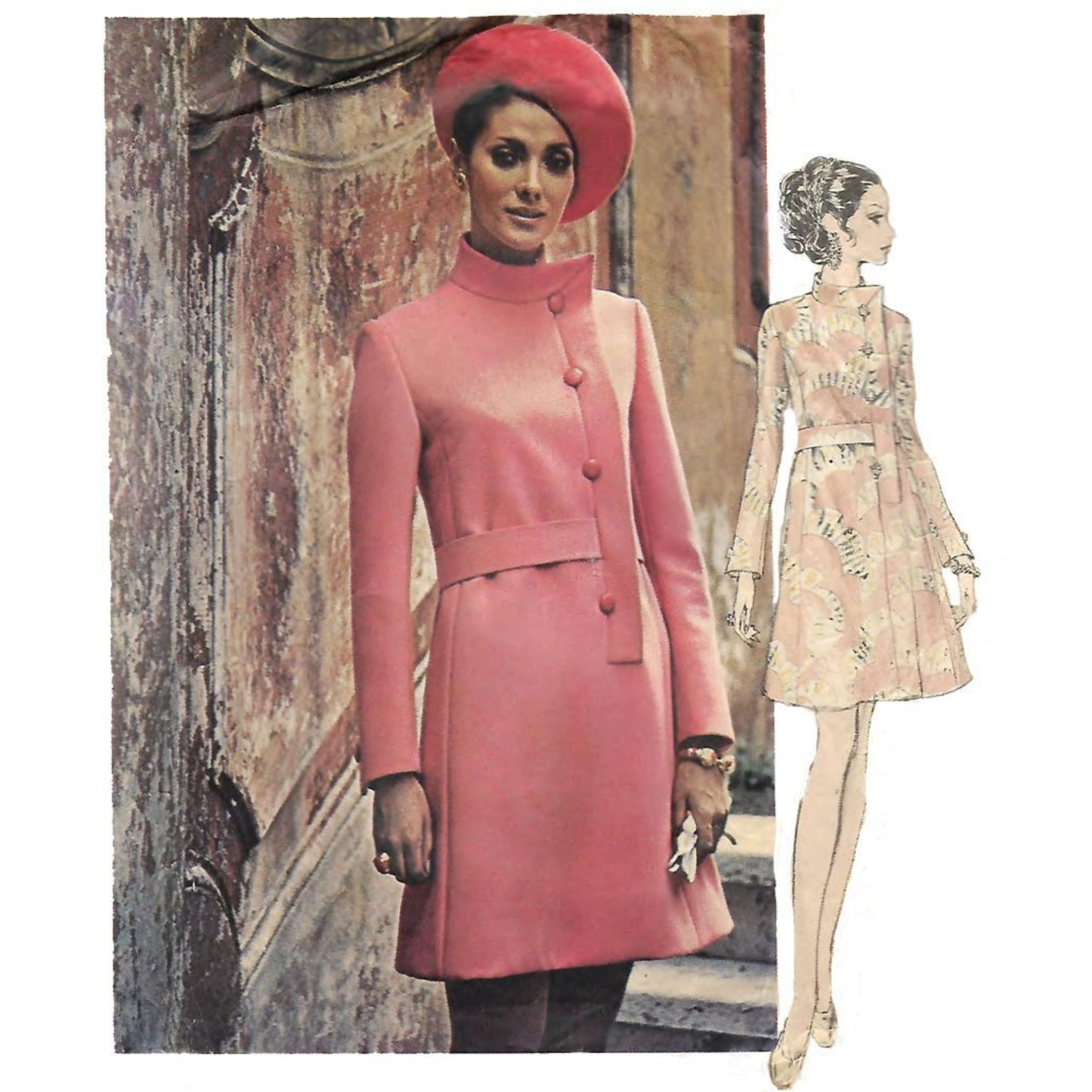 Women wearing 60s dress/coat