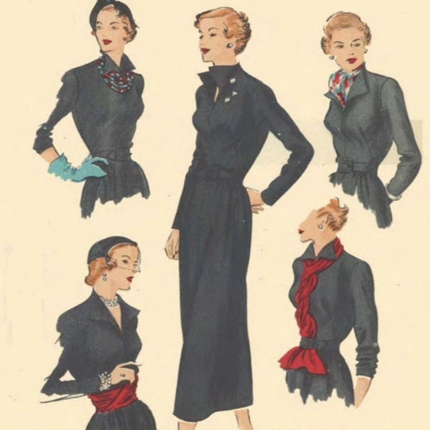 Women wearing 1940s long line dress
