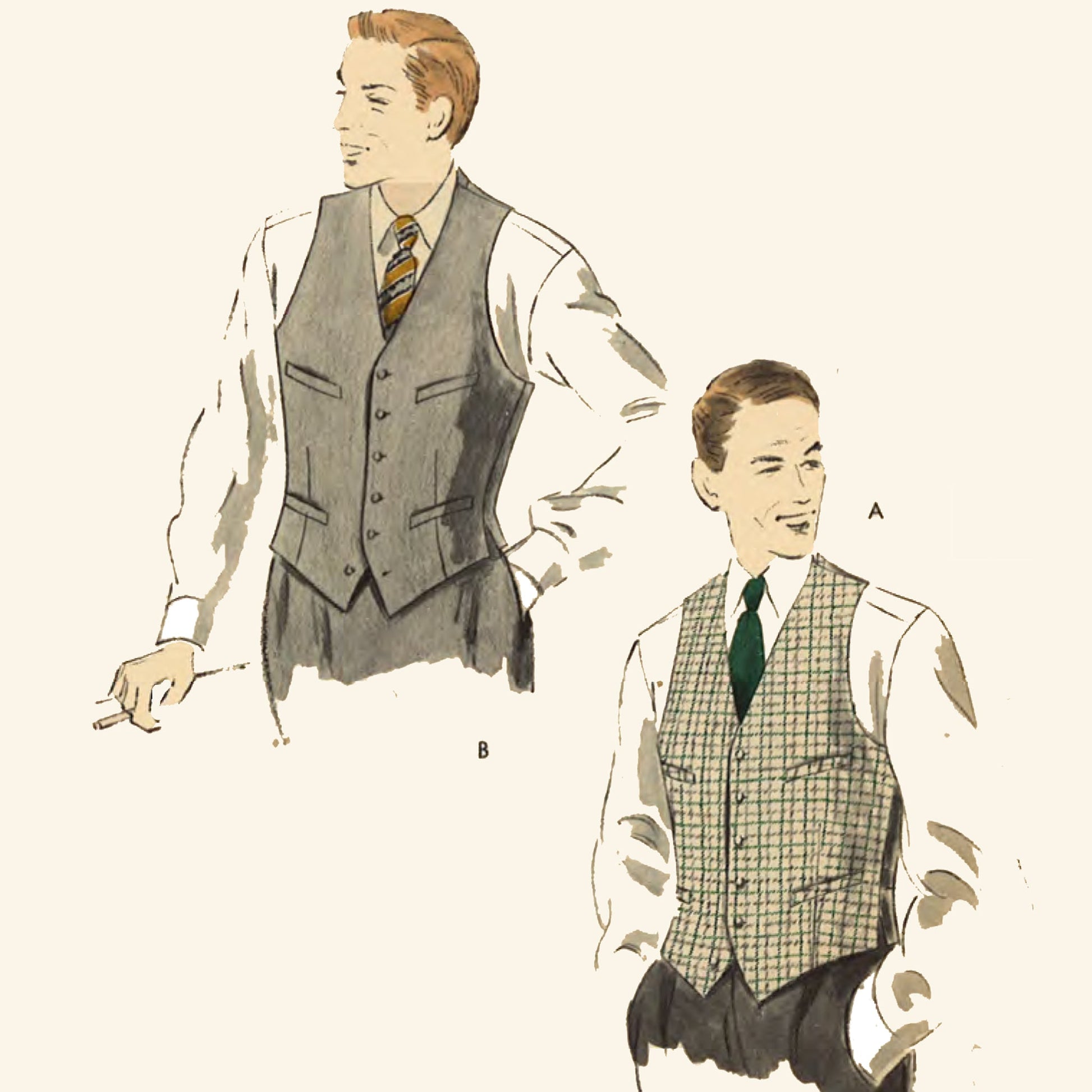 PDF - 1950s Pattern, Men's Vest Waistcoat - Chest 38” (97cm) - Instant – Vintage Sewing Pattern Company pdf-1950s-pattern-men-s-vest-waistcoat-chest-38-97cm-instant-vintage-sewing-pattern-company