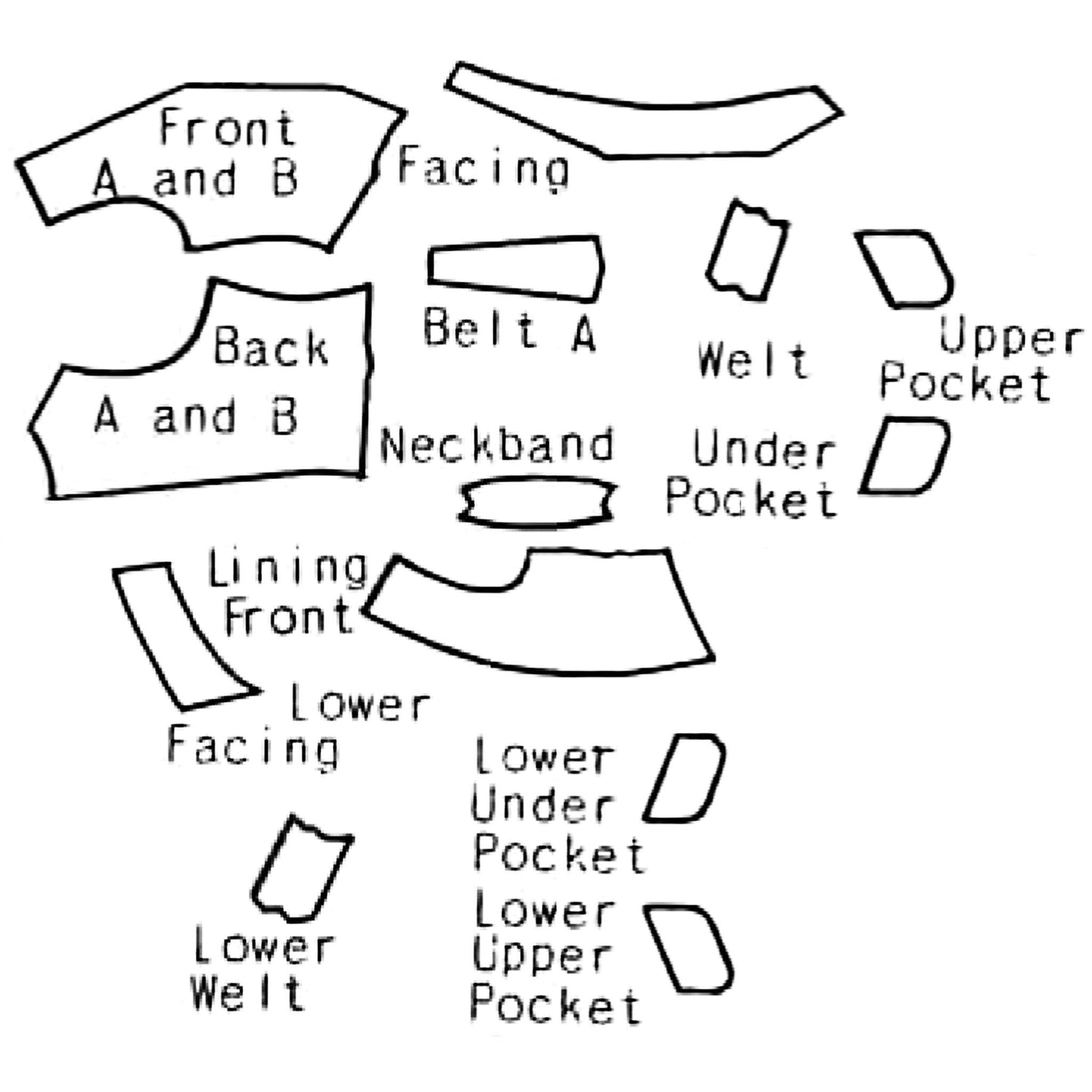 Line drawing of pattern pieces