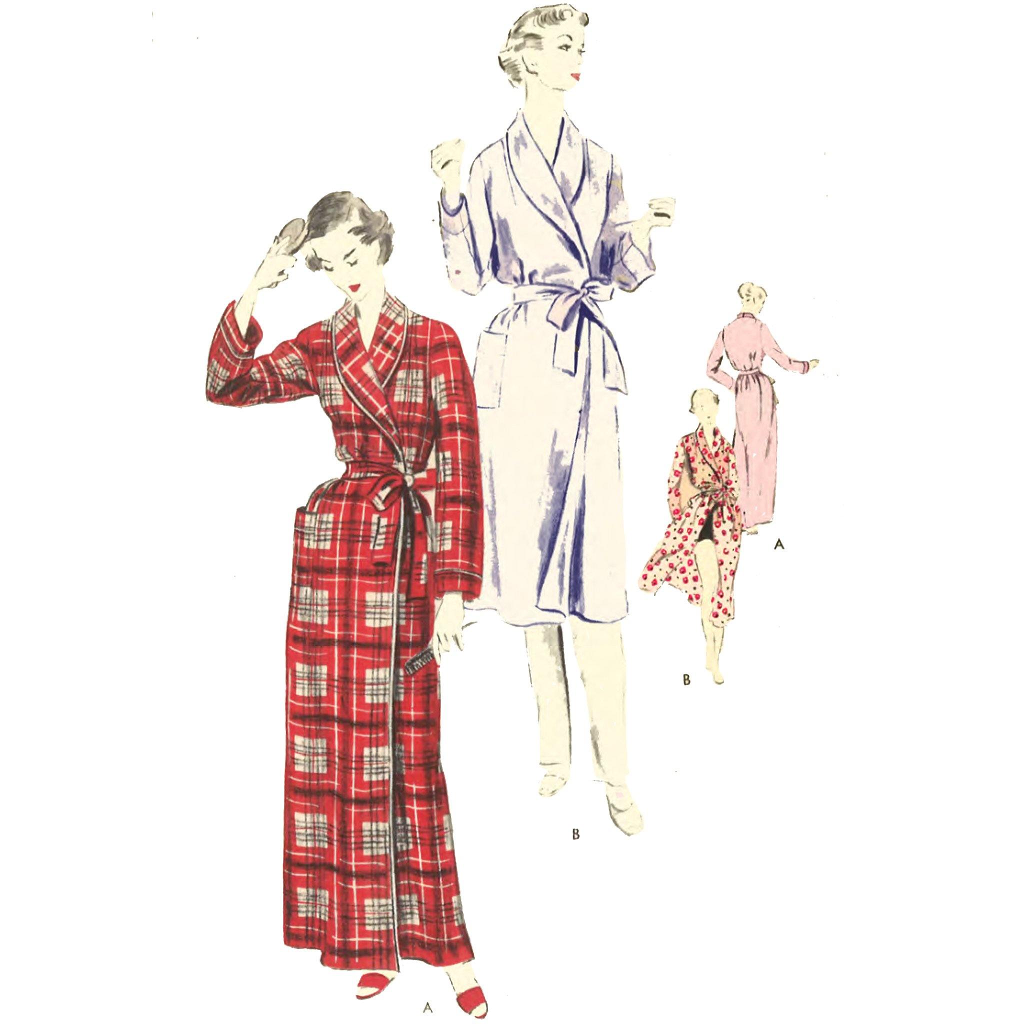 Women's Housecoat, Vogue Wrap Front Robe, Vintage 1950s Sewing Pattern ...
