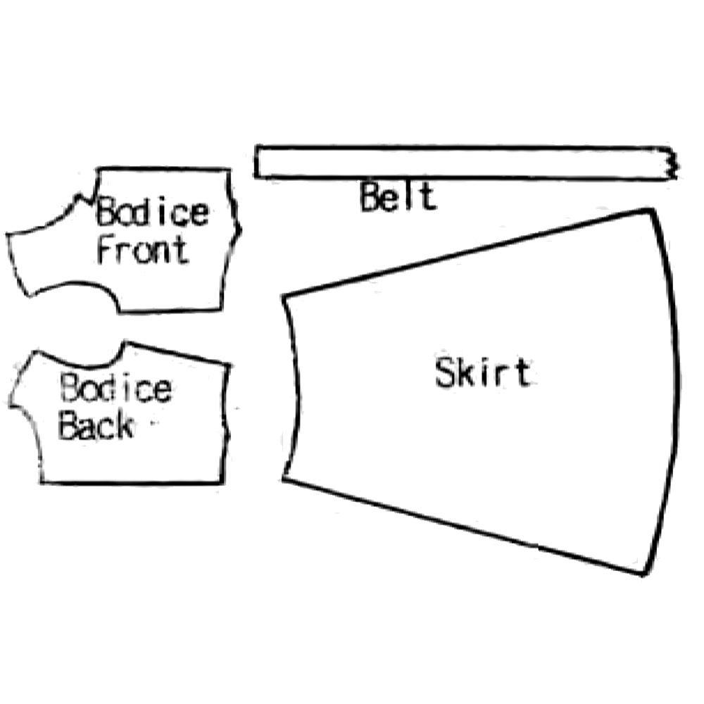 Line drawing of pattern pieces included in "1950s Pattern, Women's Rockabilly Dress"