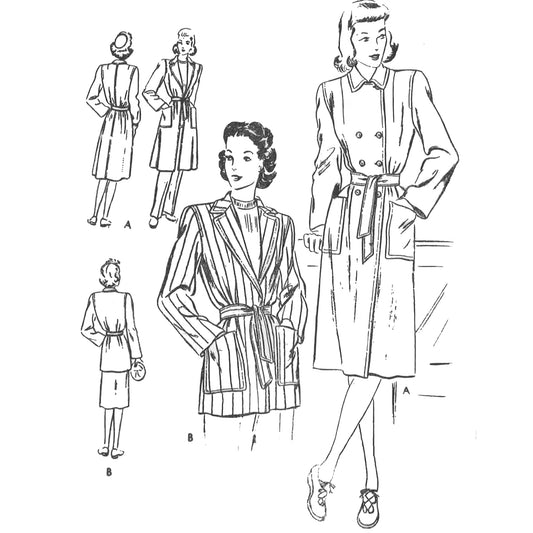 1940s Pattern, Vogue Women's Coat, Jacket, Mac Trench Coat - five women wearing different style coats