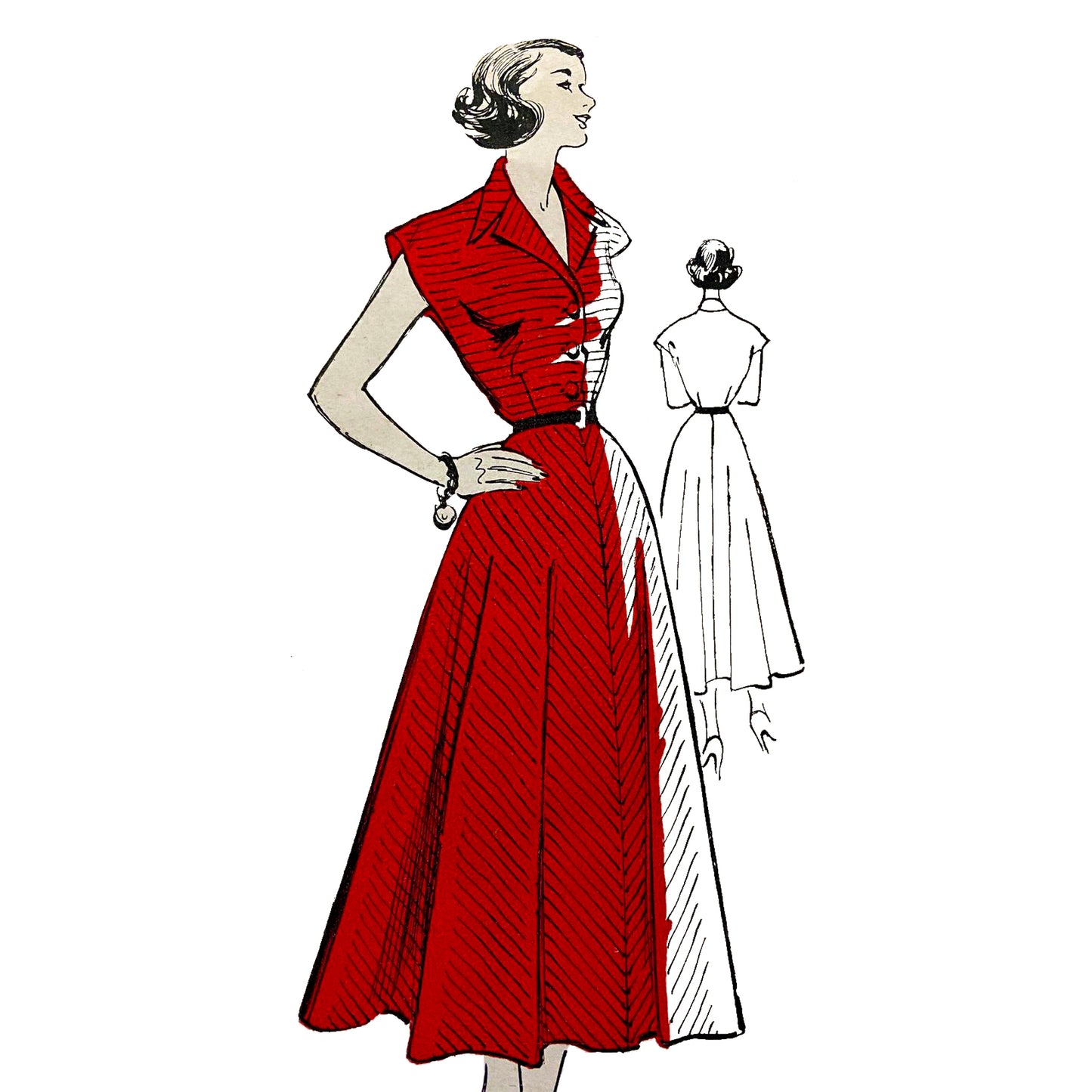 Model wearing dress made from Weldons 4833 pattern