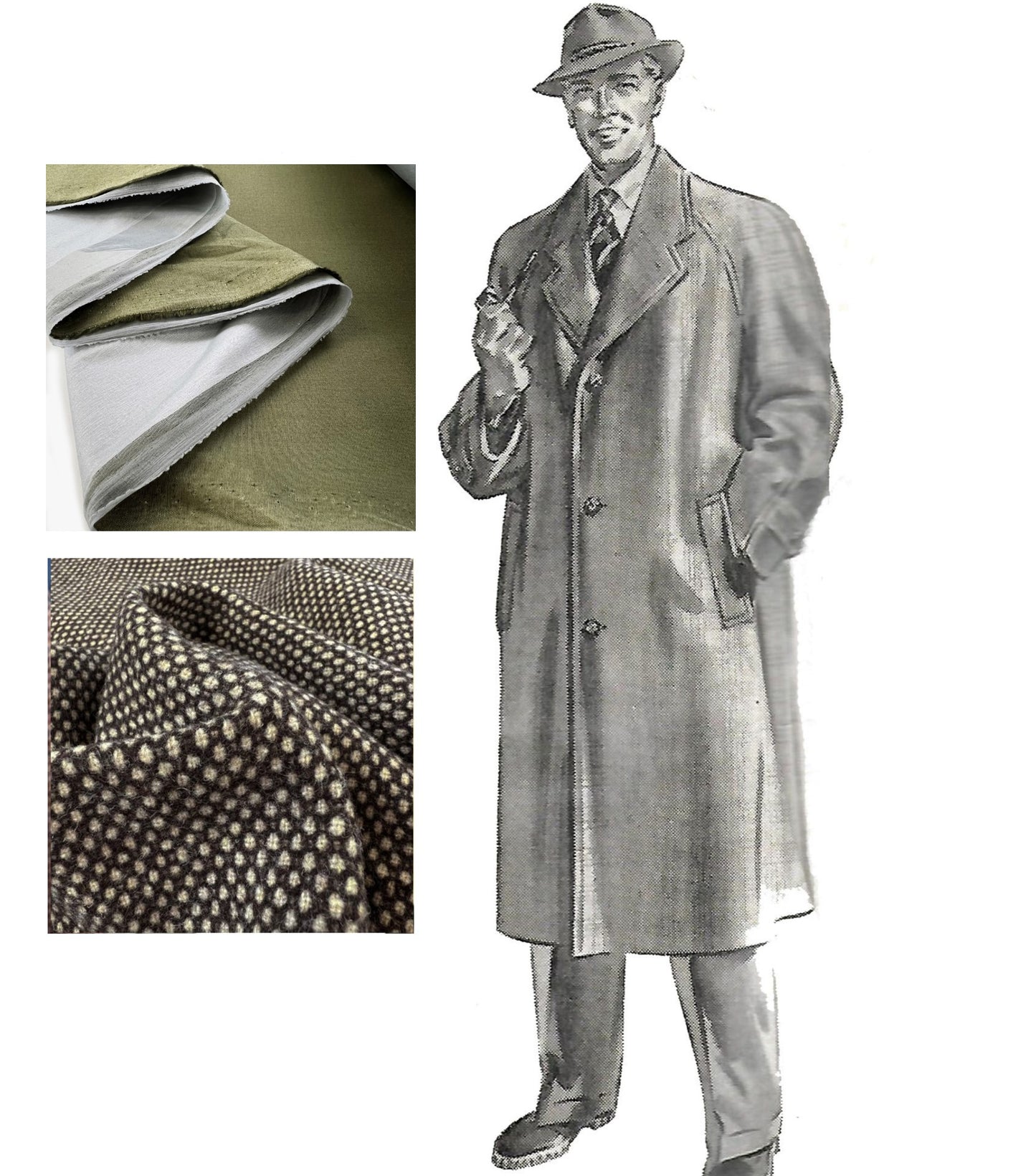 Vintage-Muster aus den 1950er Jahren – klassischer Herrenmantel – Brustumfang 40 Zoll (101,6 cm)
