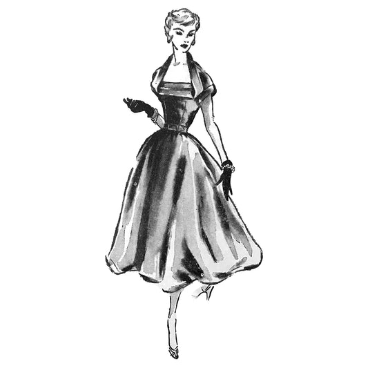 Model wearing seven-way dress made from Woman’s Illustrated D2397 pattern