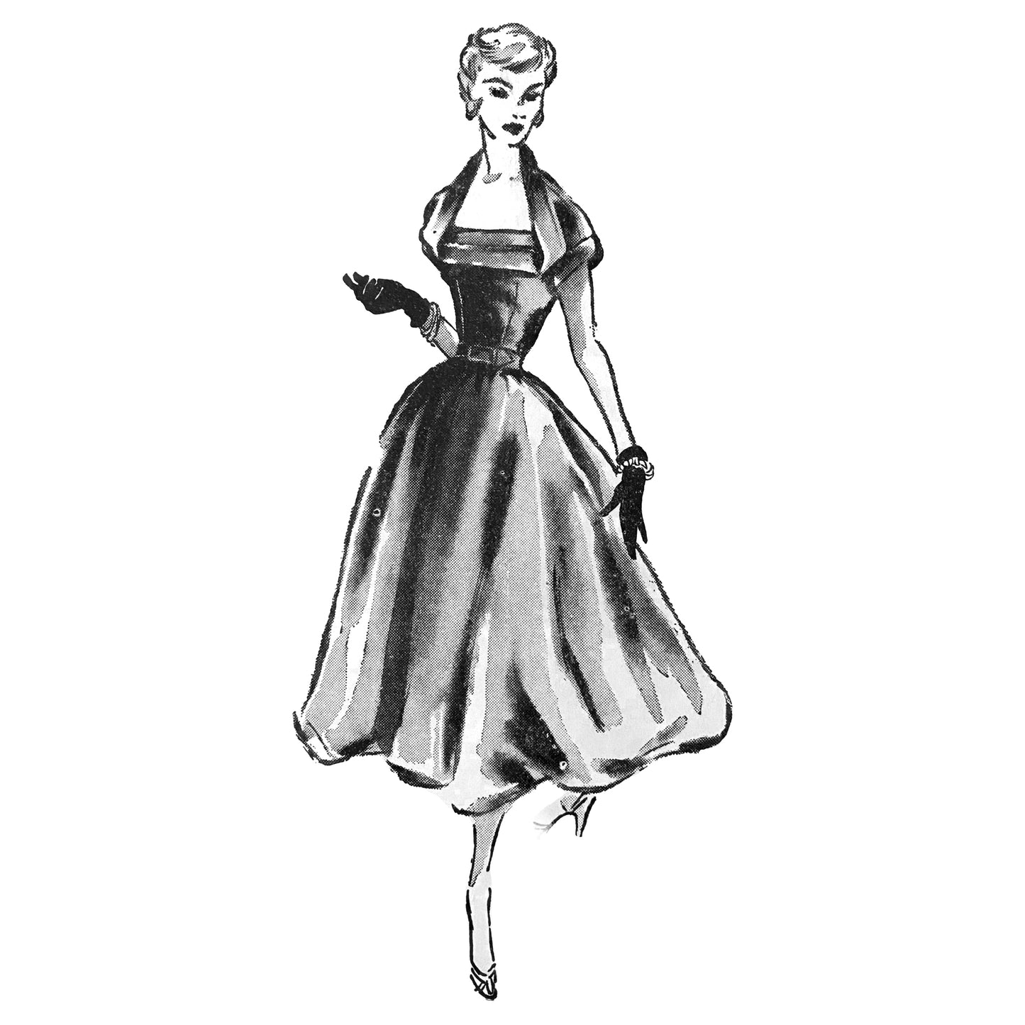 Model wearing seven-way dress made from Woman’s Illustrated D2397 pattern