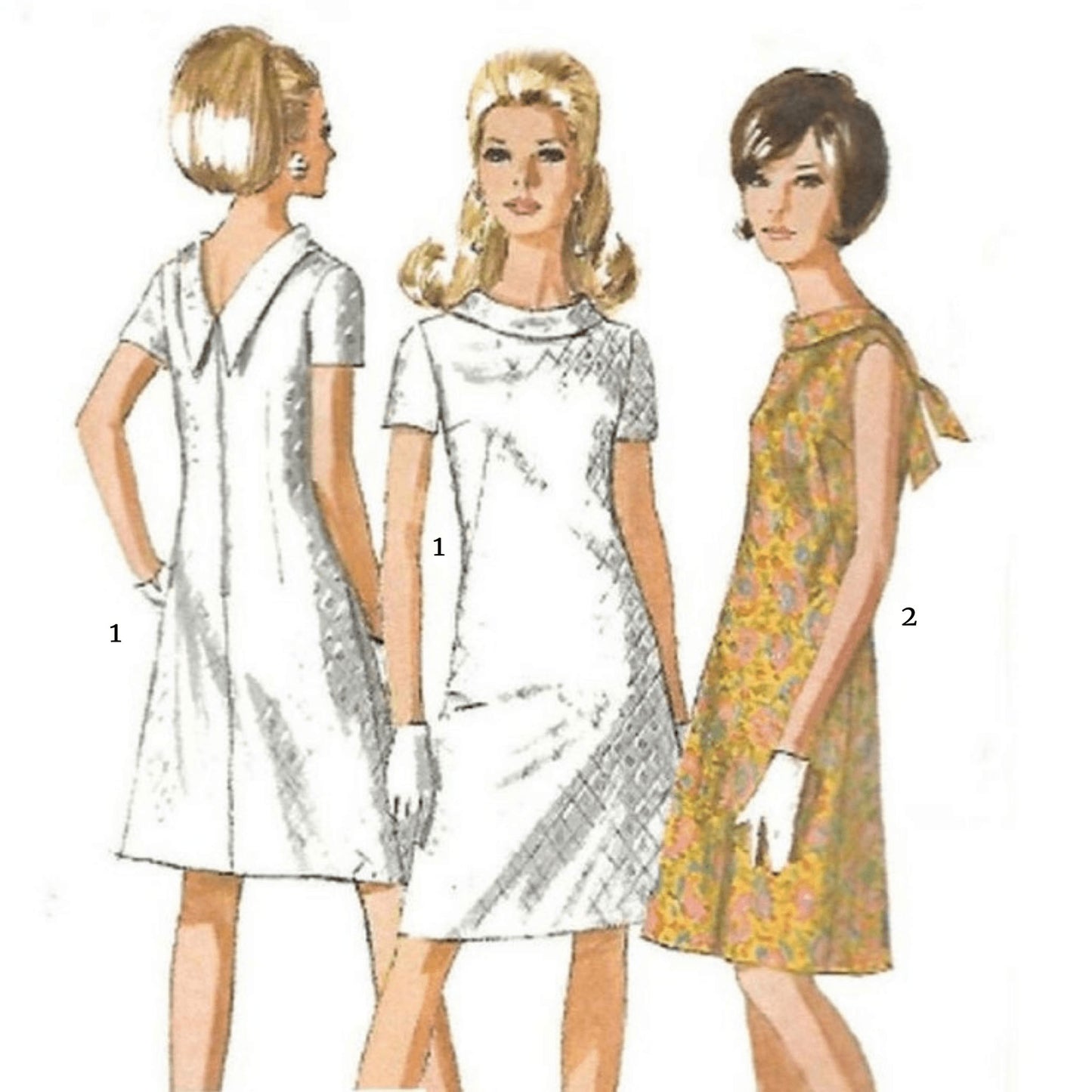 PDF - 1960s Pattern A-line Dress 'Easy to Sew' - Multi sizes - Instantly Print at Home - three womaen in mini dresses