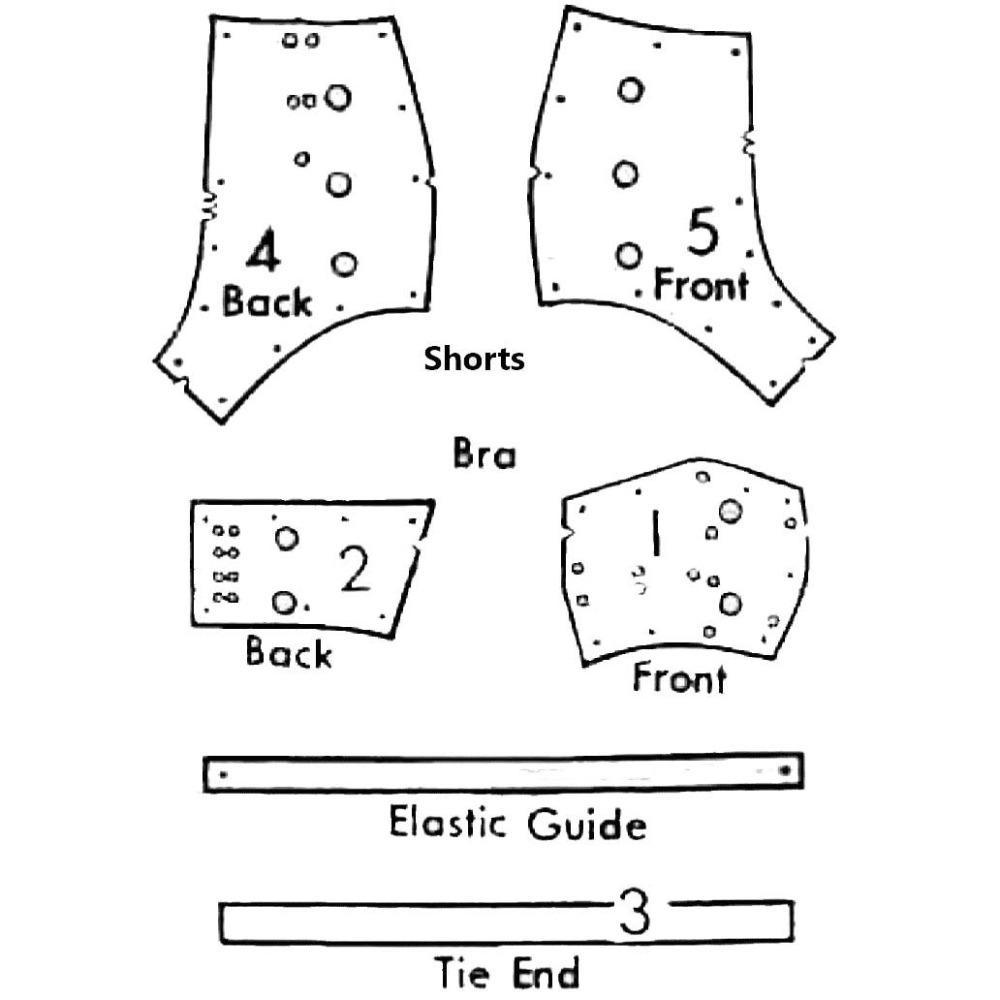 1950s Pattern, Women's Beachwear, Halter Strapless Neck Swimsuit - pattern pieces