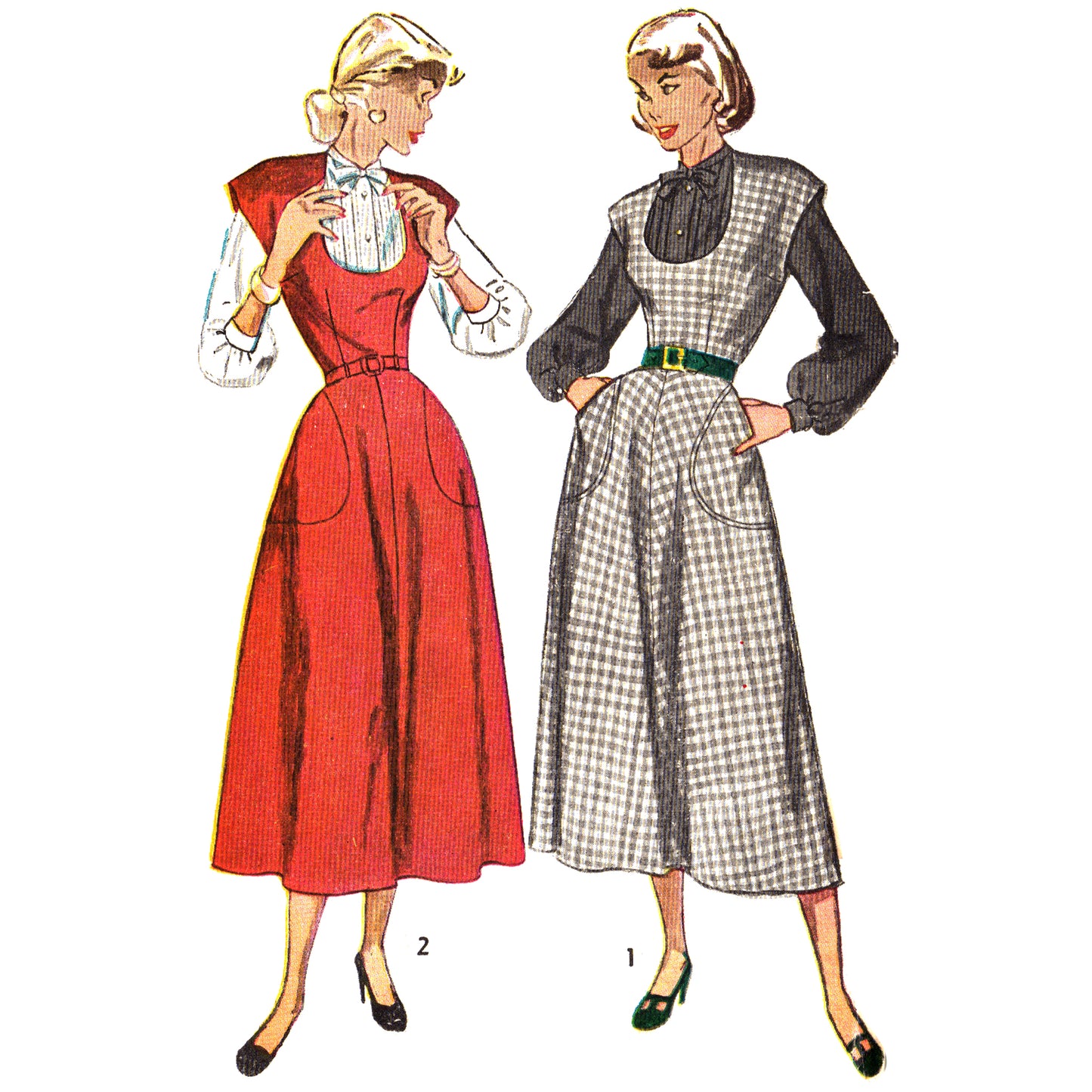 Model wearing 1940s jumper ad blouse made from Simplicity 2705 pattern