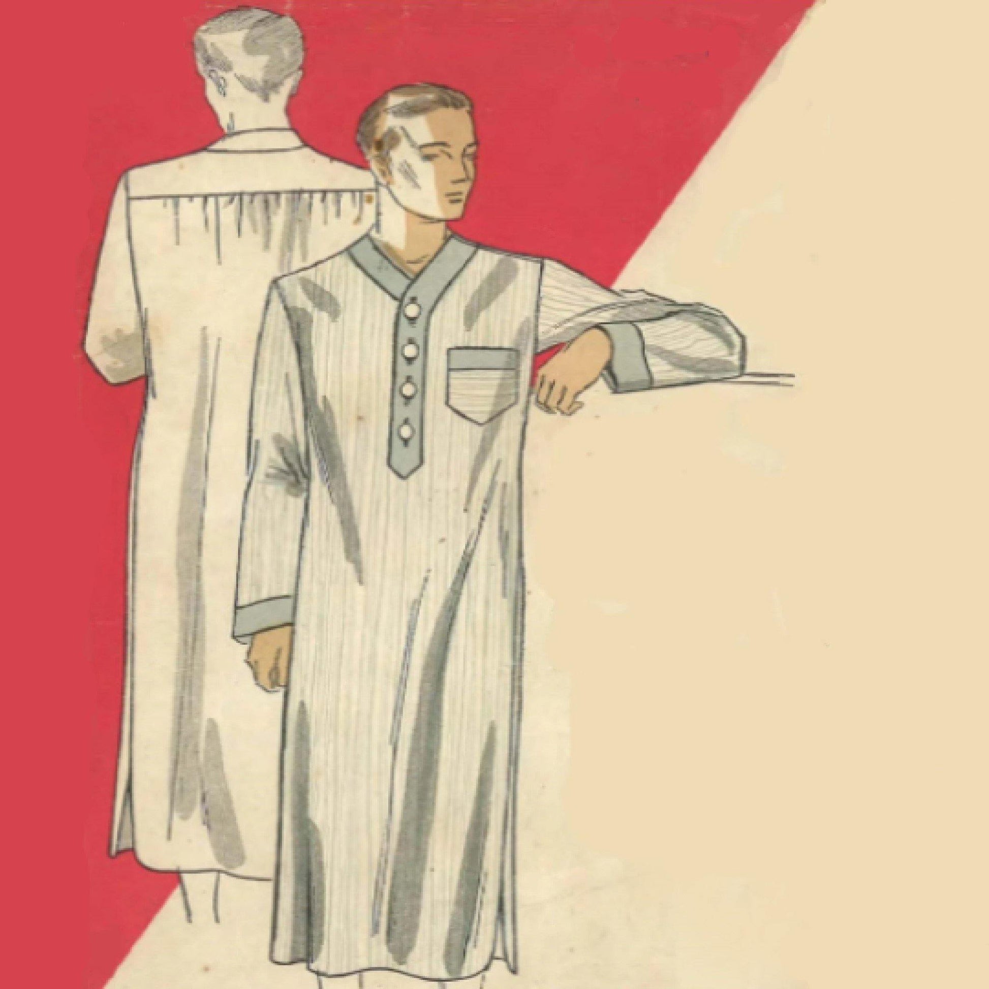 Pattern cover illustration of men wearing nightshirts