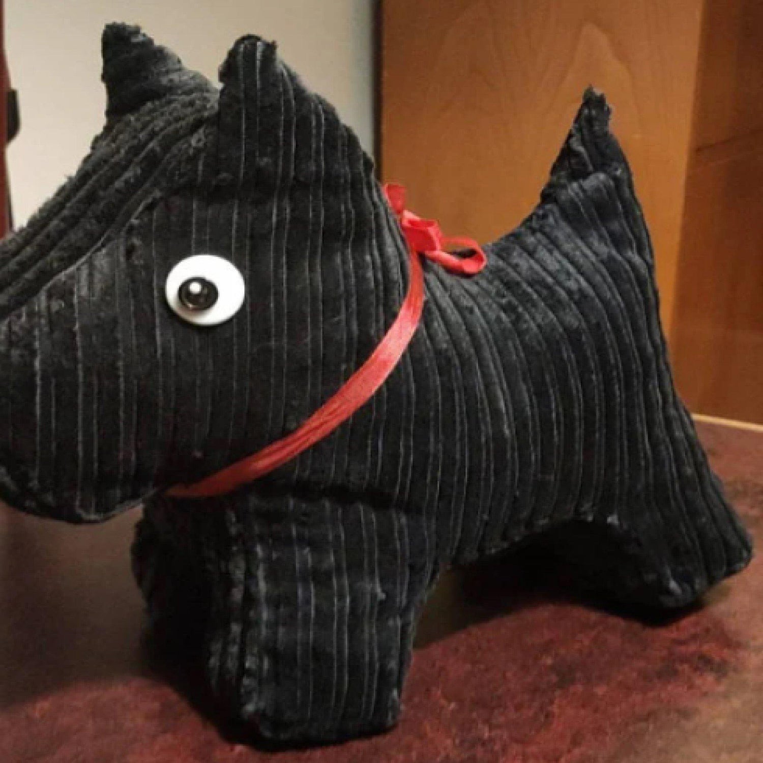 A made up toy dog from a sewing pattern