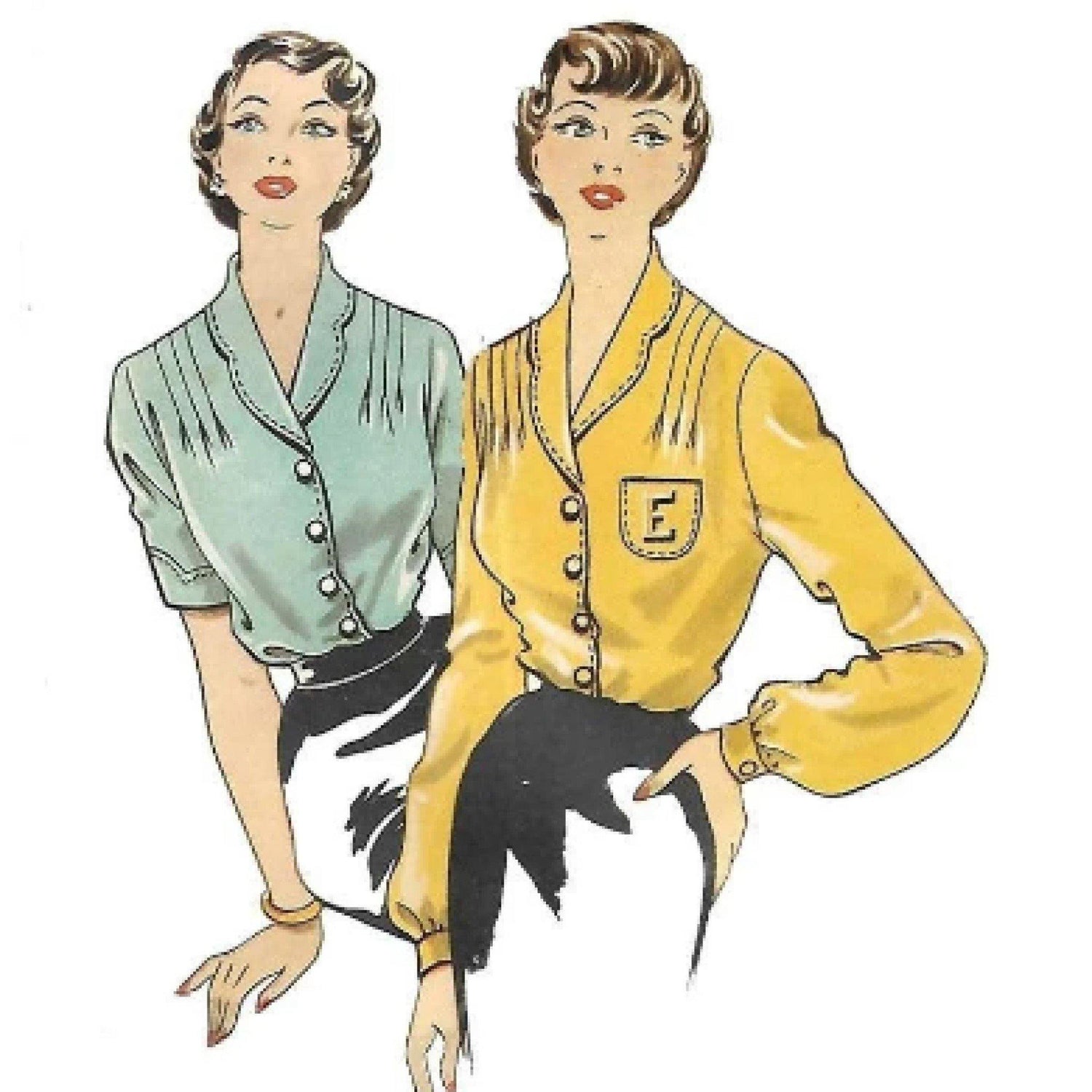 Pattern cover illustration featuring women wearing blouses