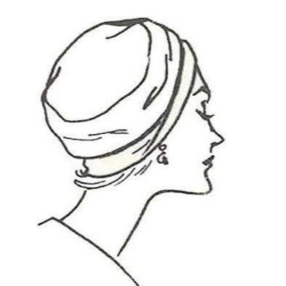 Line drawing of side view of "1960s, Fitted Cloche Hat"