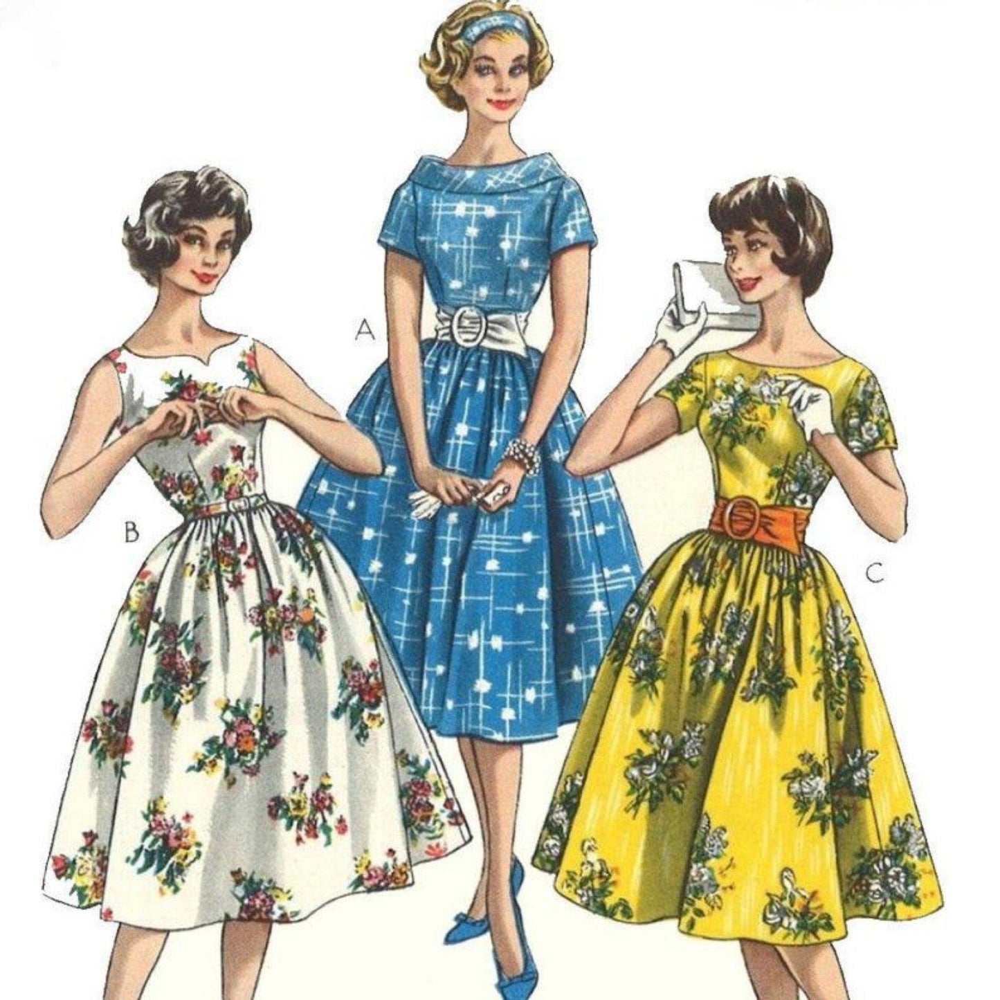 PDF - 1950s Pattern, Rockabilly Swing Dress - 'Easy to Sew' - Multi sizes - Instantly Print at Home 