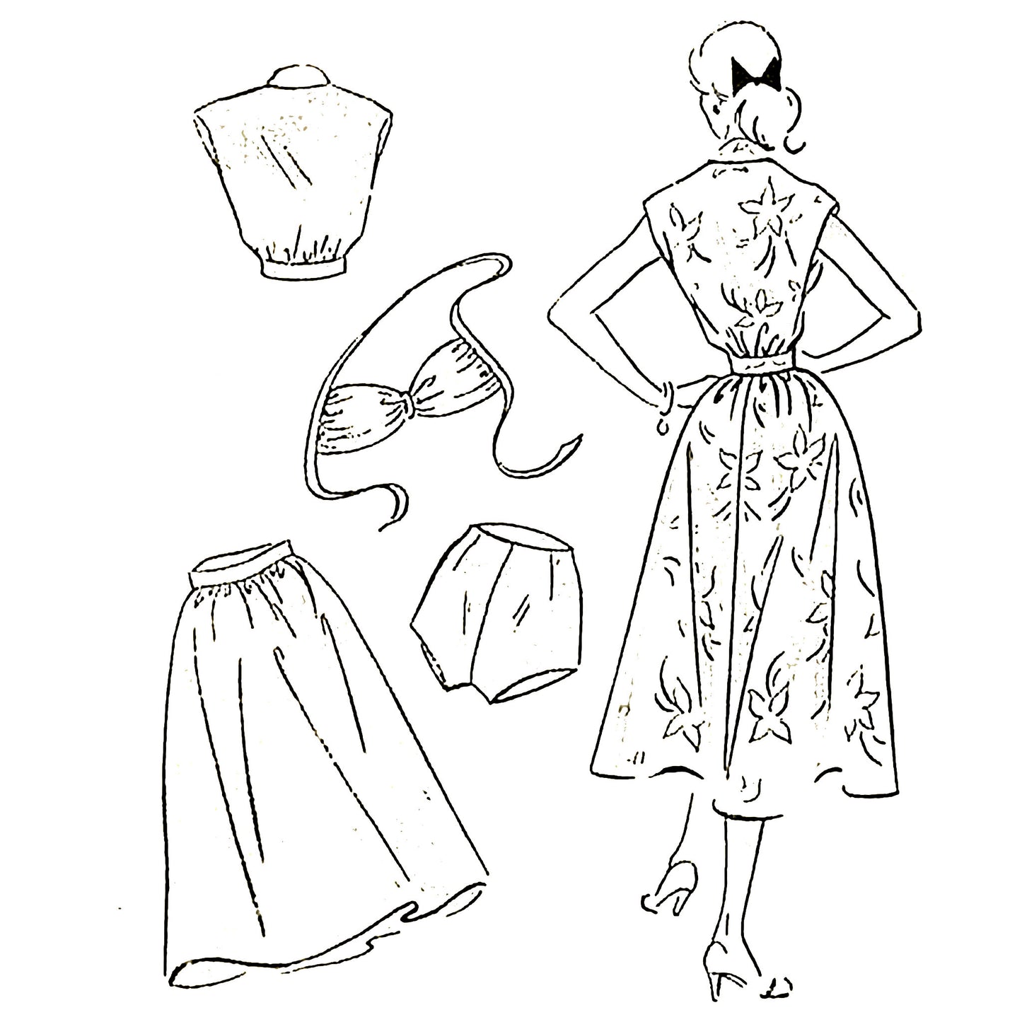 PDF - 1940s Pattern, Four Piece Pin Up Beachwear Outfit - Multi-sized - Instantly Print at Home - Vintage Sewing Pattern Company