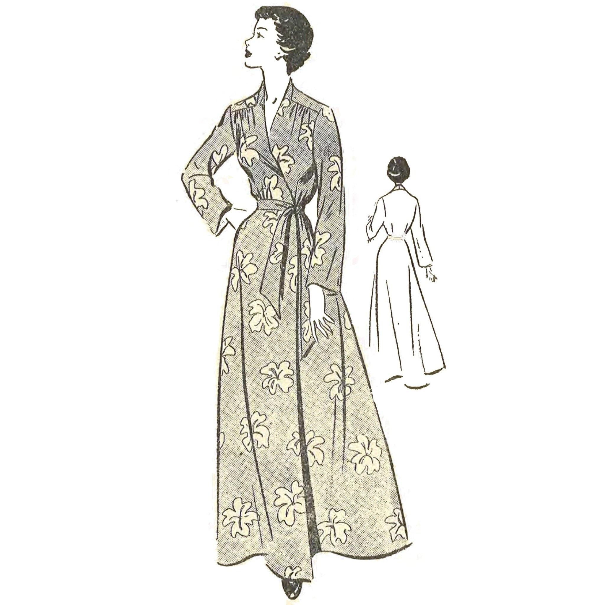 Women's Wrap Housecoat, Robe, Dressing Gown, Vintage 1940s Sewing ...
