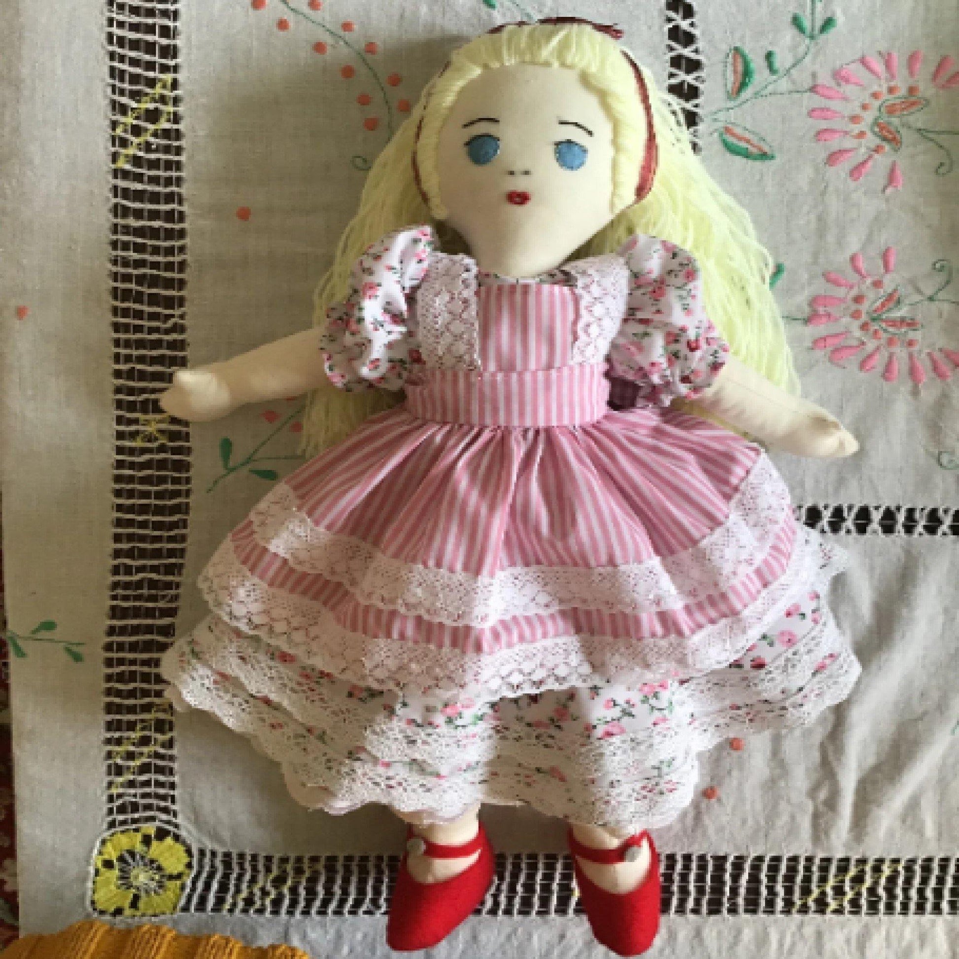 Handmade '1940s Alice in Wonderland Doll' made with pattern by Vintage Sewing Pattern Company.