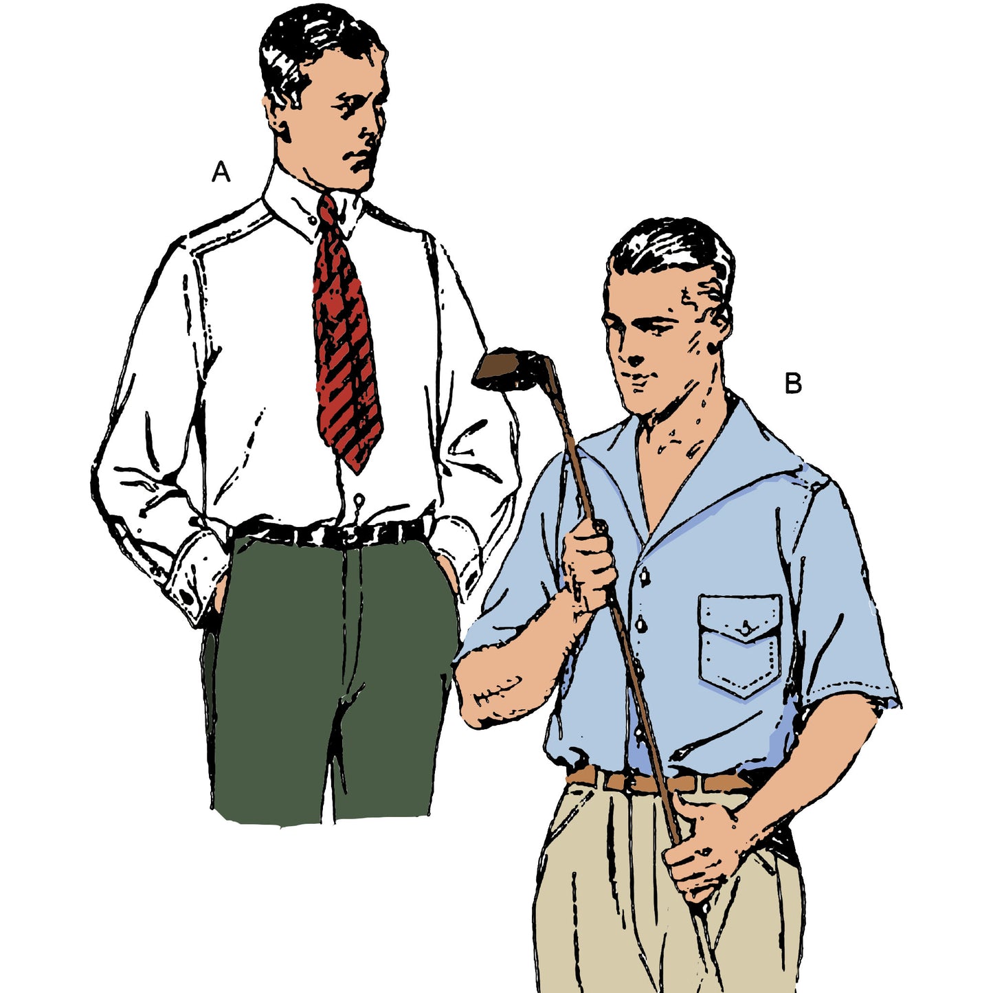 Men wearing sports shirts made from McCall 2002 sewing pattern