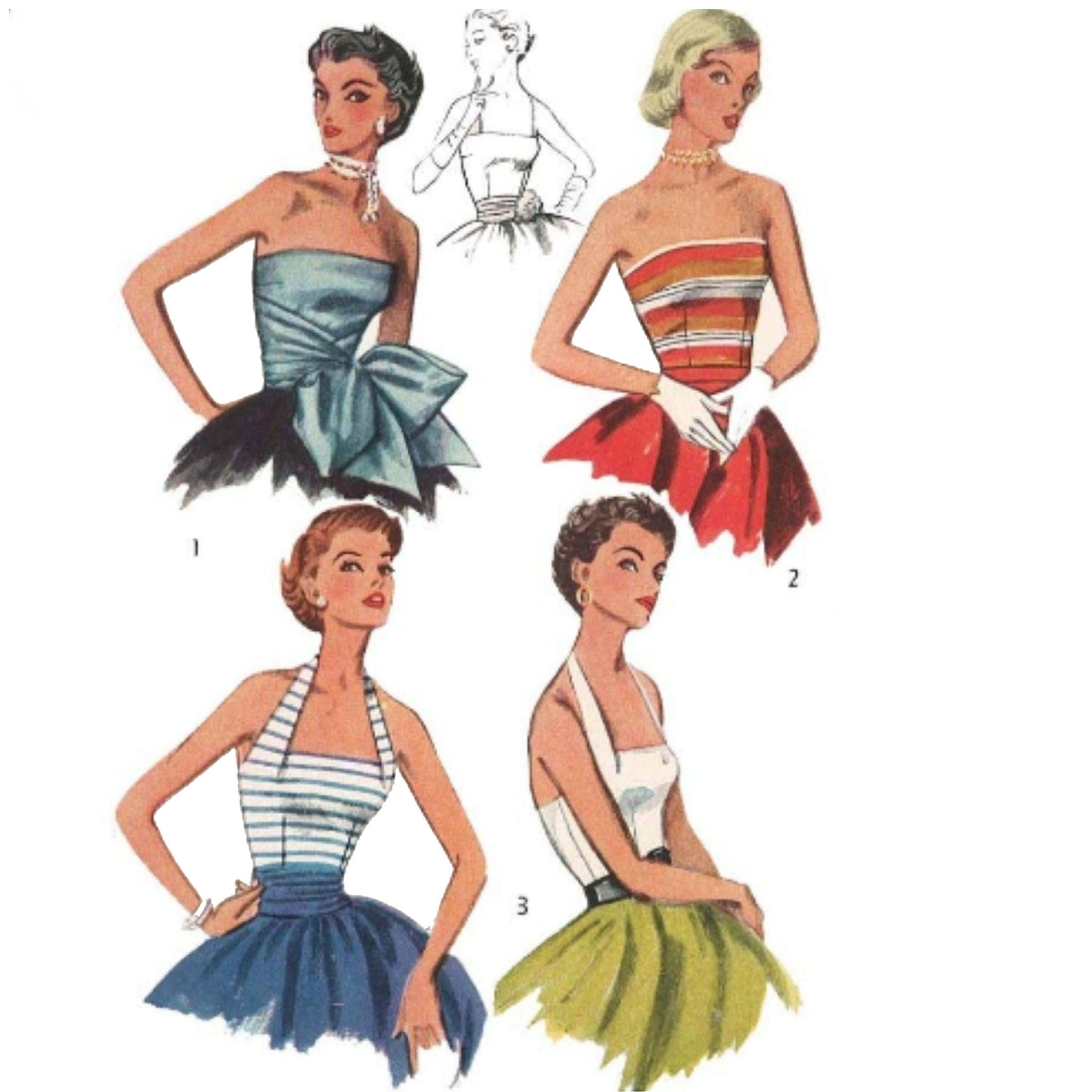 PDF - 1950s Pattern, Quick & Easy Halter Neck, Strapless Tops - Instantly Print at Home - Vintage Sewing Pattern Company